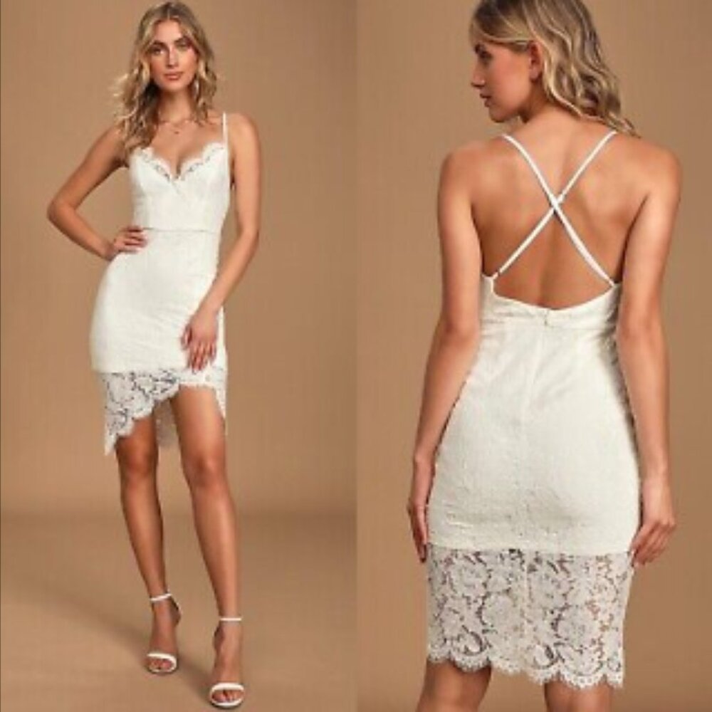 Flirting with Desire White Lace Bodycon Dress